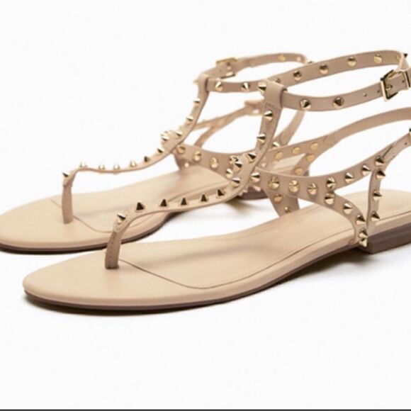 ZARA LEATHER STUDDED FLATS - Picture 6 of 9